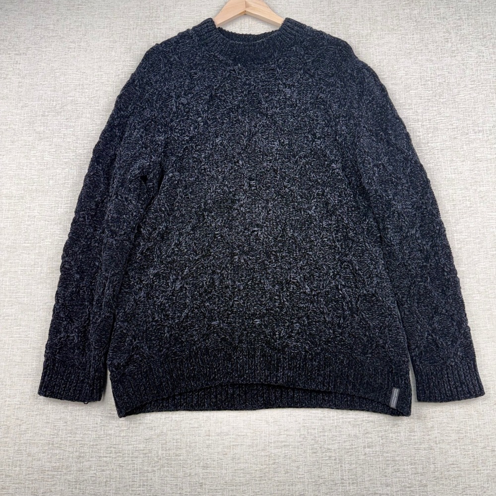 Scotch & Soda Mens Chenille Cable Knit Sweater Charcoal Black Crewneck Large